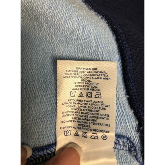 Lands End Serious Sweats Womens Sz Large 14-16 Blue Patchwork Print Long Sleeve - Picture 7 of 9